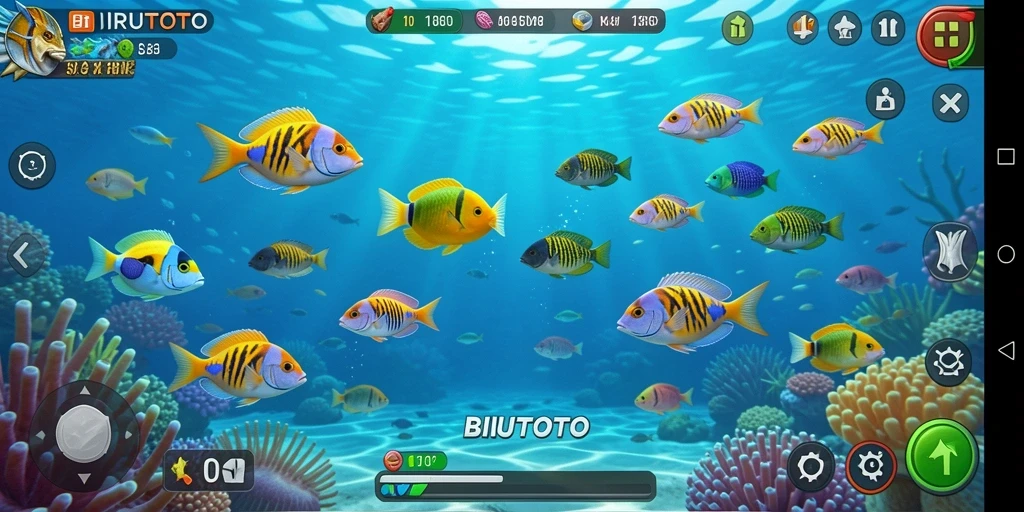 Tampilan gameplay BIRUTOTO dengan aksi tembak ikan yang seru.