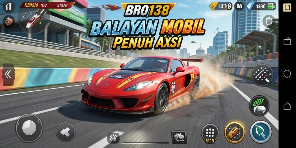 Tampilan seru gameplay balapan mobil di BRO138.