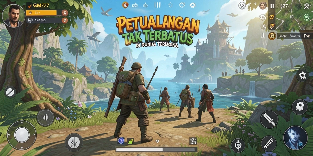 Gameplay GM777 yang menampilkan eksplorasi dunia terbuka yang luas.