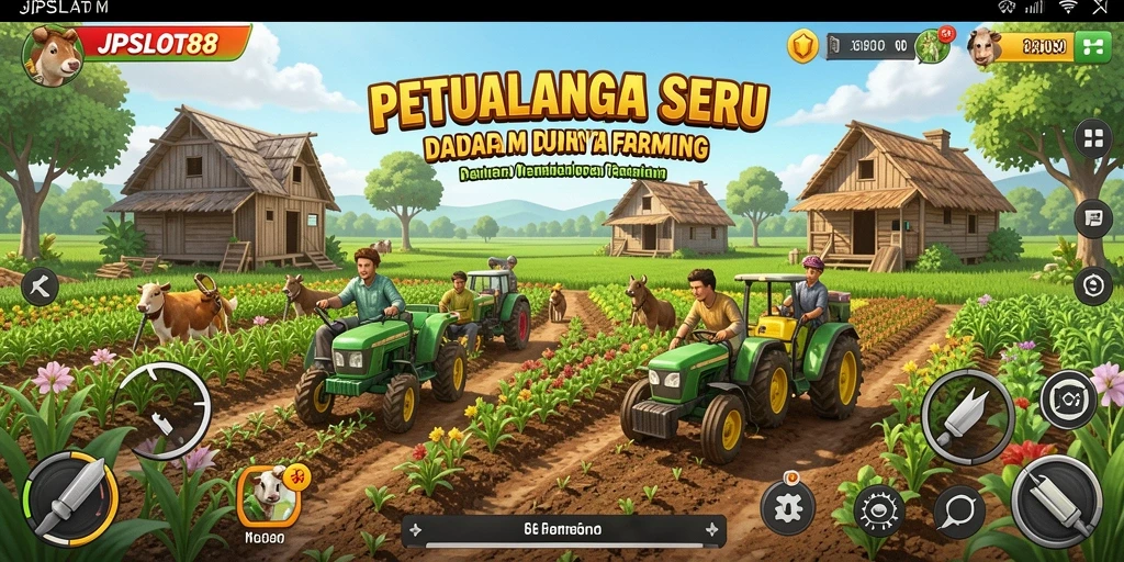 Screenshot JPSLOT88 menampilkan grafik petualangan pertanian yang memukau.
