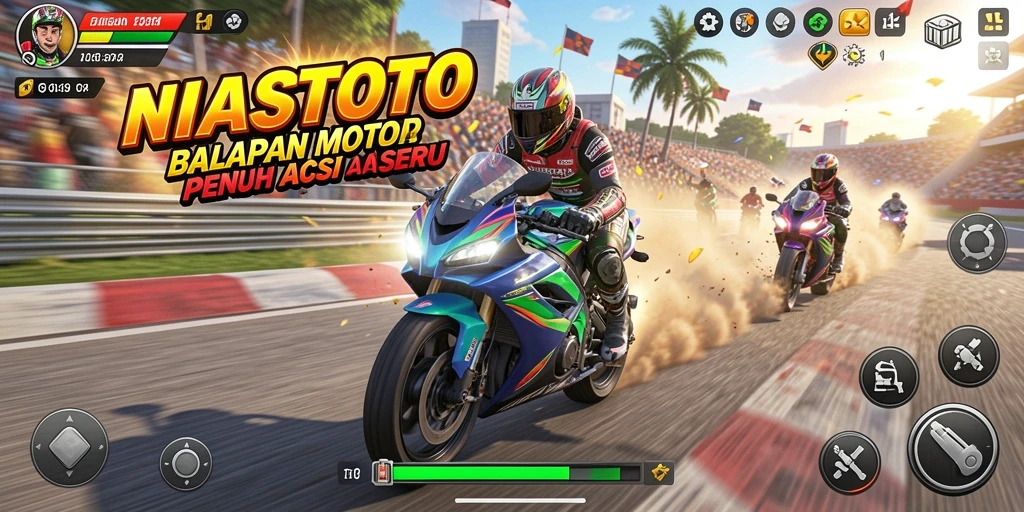 Tampilan gameplay balapan motor yang seru dan menarik.