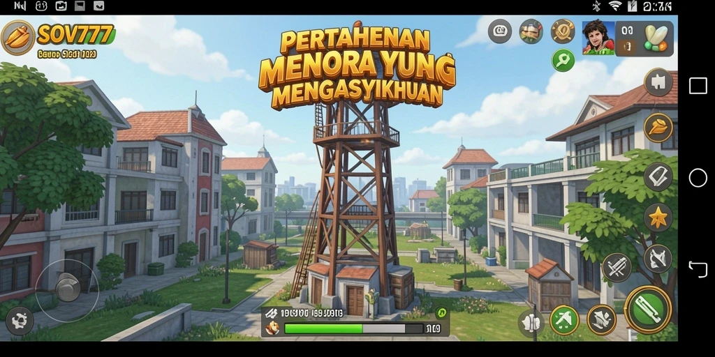Screenshot menunjukkan aksi mendebarkan dalam permainan Tower Defense SOV777.