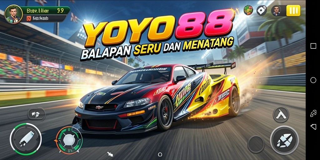 Screenshot gameplay YOYO88 yang menunjukkan aksi balapan intens.